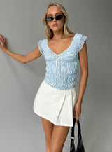 Ahead Of Myself Off Shoulder Bodysuit Blue Stripe