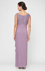 Petite Long Empire Waist Bolero Jacket Dress With Open Jacket, Scoop Neck Bodice and Cascade Detail Skirt