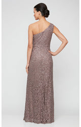 Regular - Long One Shoulder Lace Dress with Cascade Ruffle Detail