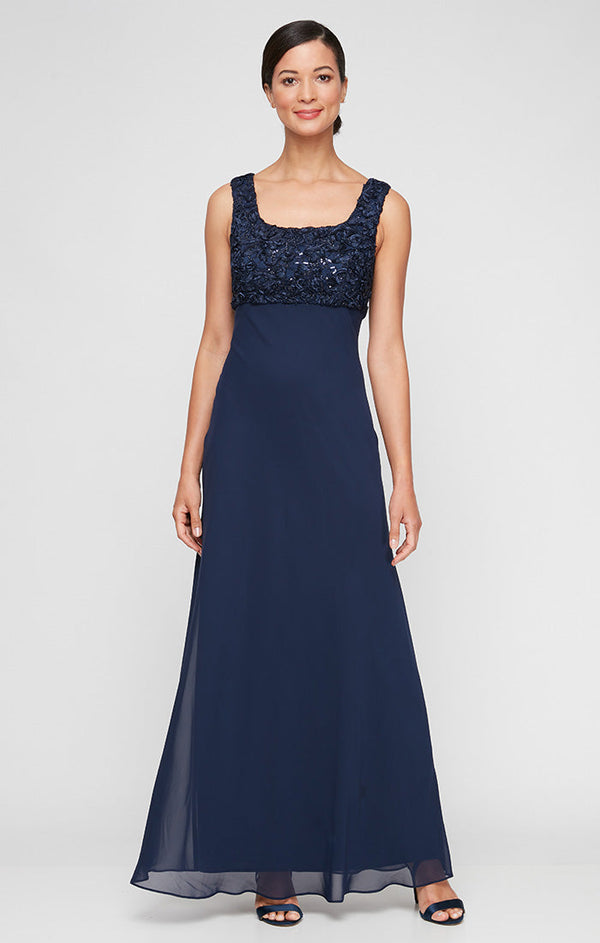 Petite Empire Waist Dress With Open Soutache Jacket