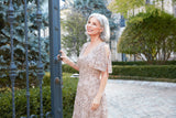 Regular - Tea-Length V-Neck Sequin Soutache Dress with Cold Shoulder Sleeves