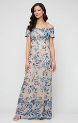 Regular - Long Floral Embroidered Lace Off the Shoulder Dress