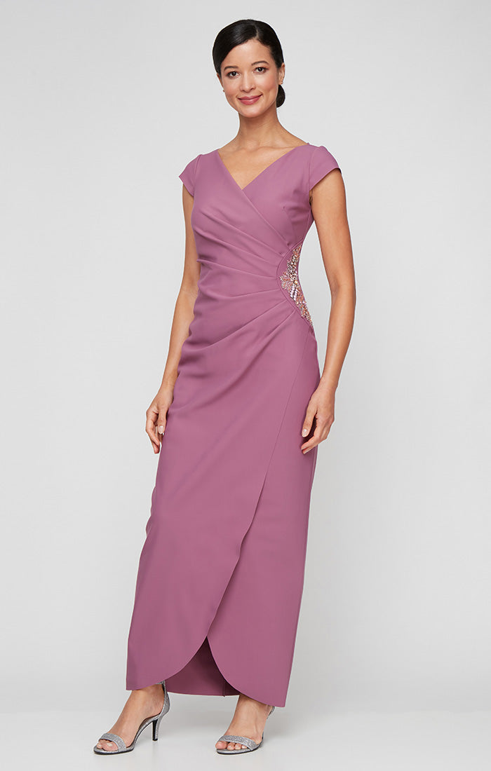 Regular - Contour Dress with Cap Sleeves, Tulip Overlay Skirt & Beaded Embellishment at Hip