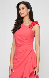 Regular - Long Stretch Crepe Dress with Flower Strap Detail and Cascade Skirt
