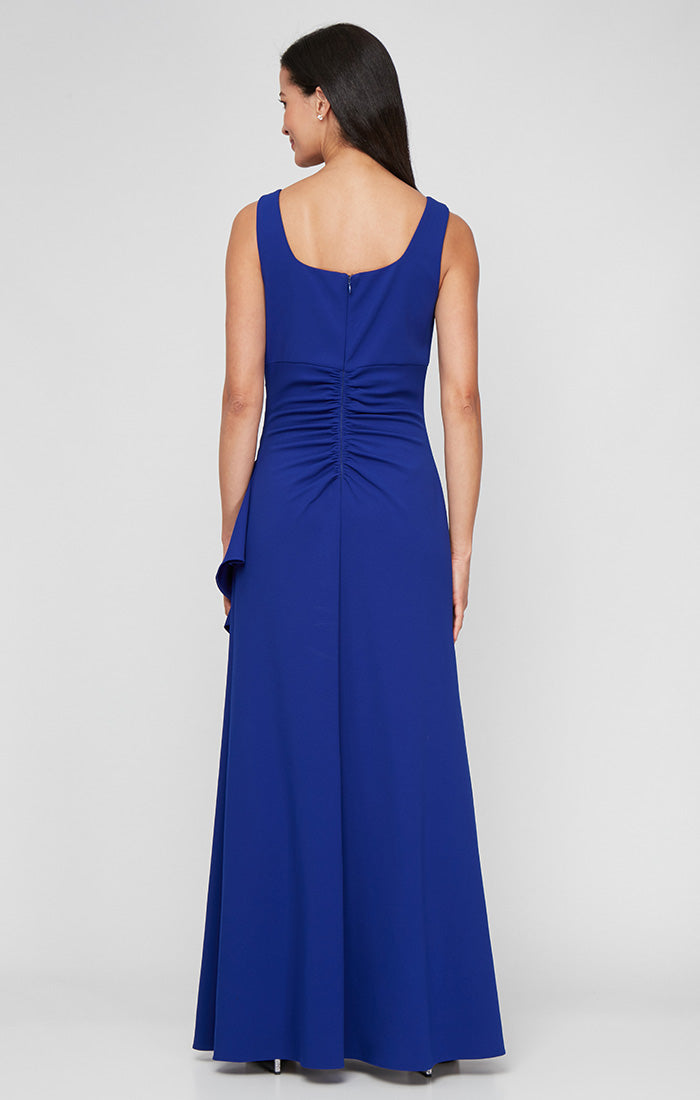Petite Long Stretch Crepe Bolero Jacket Dress with Embellished Square Neckline & Jacket and Cascade Ruffle Detail Skirt