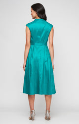Regular - Stretch Taffeta Party Dress with A-Line Skirt & Tie Waist Detail