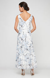 Regular - Floral Chiffon Sleeveless Dress with Cowl Neckline and Shawl