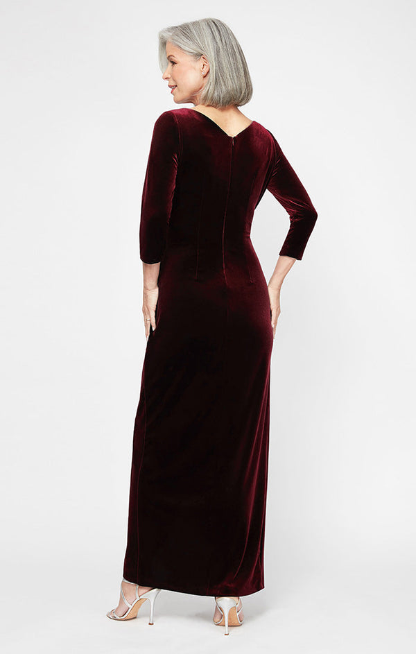 Surplice Neckline Velvet Long Dress with Tulip Overlay Hem Skirt