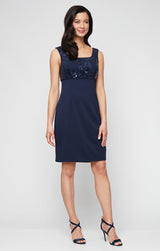 Short Stretch Scuba Crepe Jacket Dress with Sequined Bodice and Elonated Collared Jacket