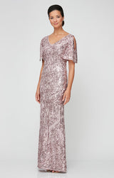 Caroline Flutter Sleeve Sequin Gown