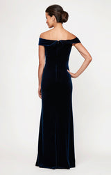 Petite Long Off the Shoulder Fit and Flare Dress With Surplice Sweetheart Neckline, Beaded Hip Detail and Front Slit