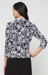 Regular - Embroidered Blouse with Center Front Scallop Detail and Illusion Sleeves