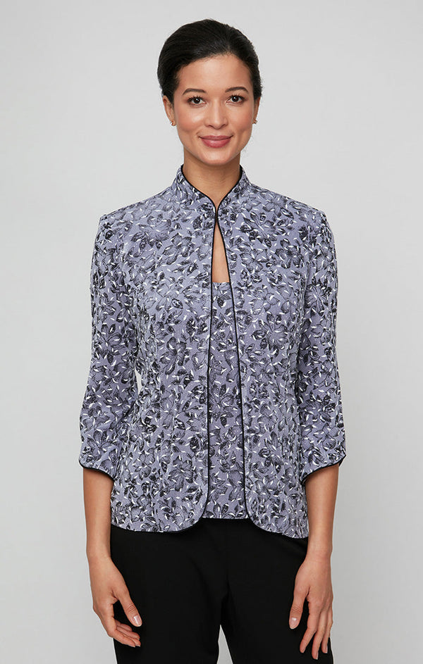 Plus Printed Glitter Twinset with Scoop Neck Tank & Mandarin Neck Jacket
