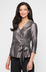 3/4 Sleeve Blouse With Collar and Tie Belt