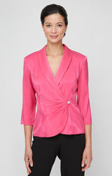 Regular - Collared Stretch Shimmer Blouse with Decorative Side Closure