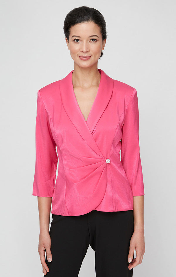 Regular - Collared Stretch Shimmer Blouse with Decorative Side Closure