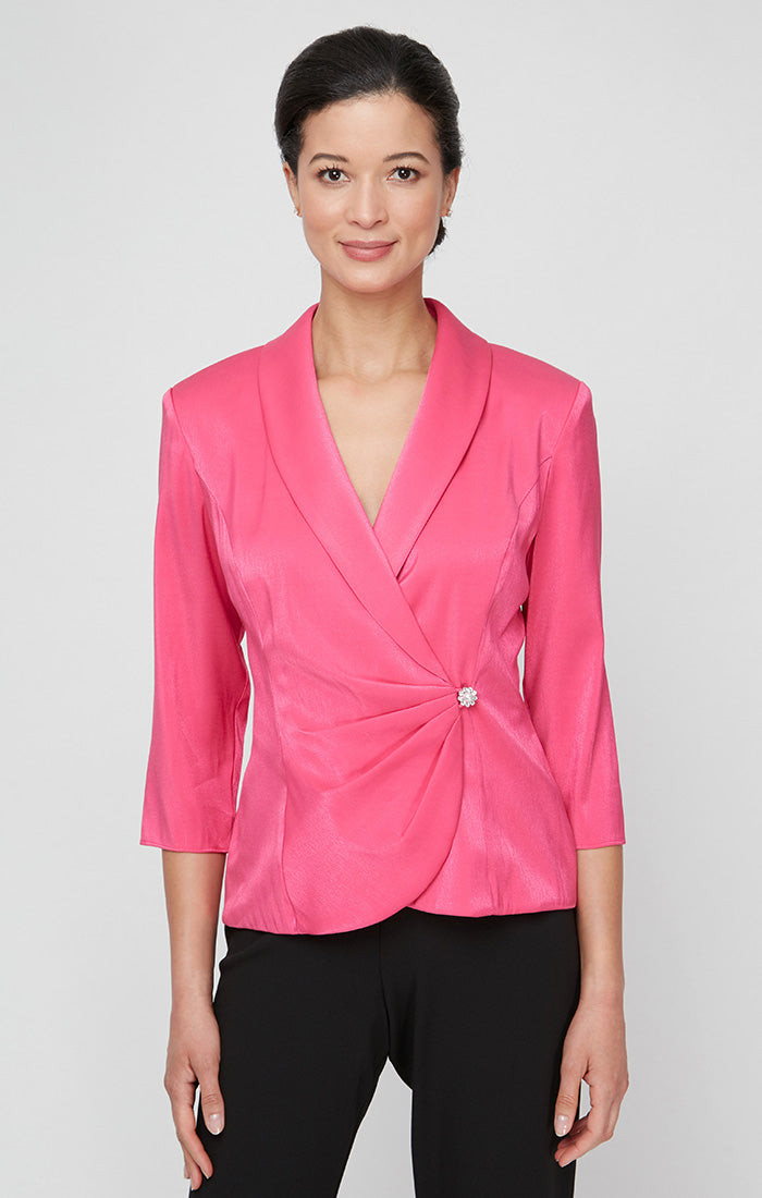 Regular - Collared Stretch Shimmer Blouse with Decorative Side Closure
