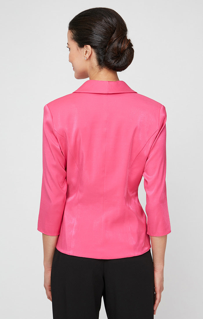 Regular - Collared Stretch Shimmer Blouse with Decorative Side Closure