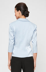 Regular - 3/4 Sleeve Side Closure Blouse with Collar and Decorative Closure