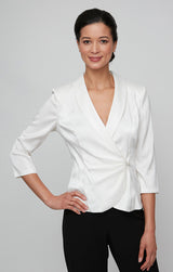 3/4 Sleeve Side Closure Blouse with Collar and Decorative Closure