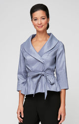 Regular - 3/4 Sleeve Surplice Stretch Taffeta Blouse with Tie Waist Detail