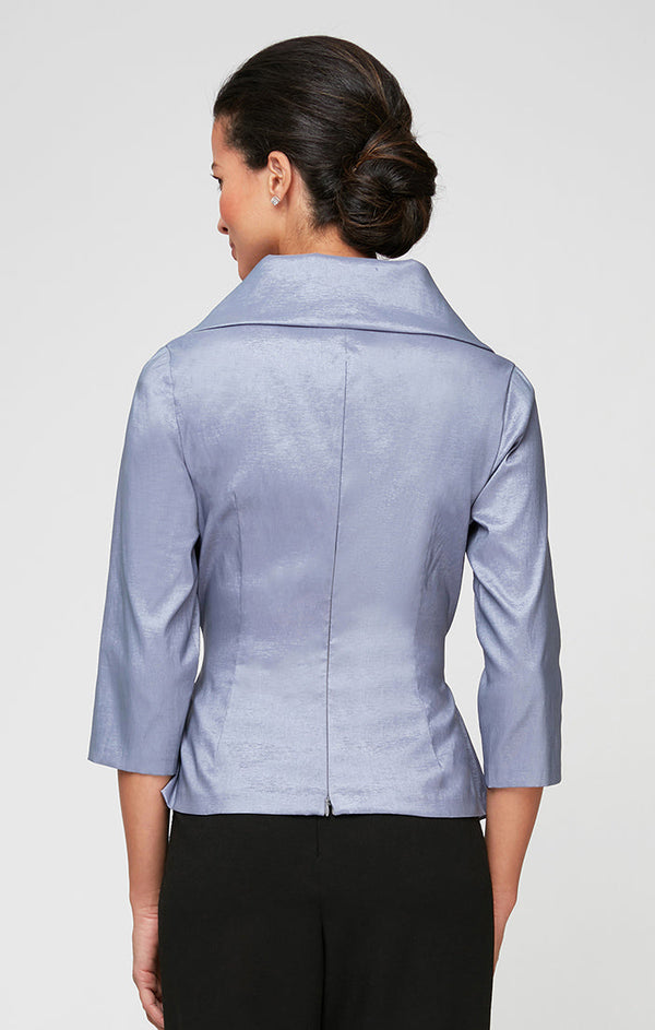 Regular - 3/4 Sleeve Surplice Stretch Taffeta Blouse with Tie Waist Detail