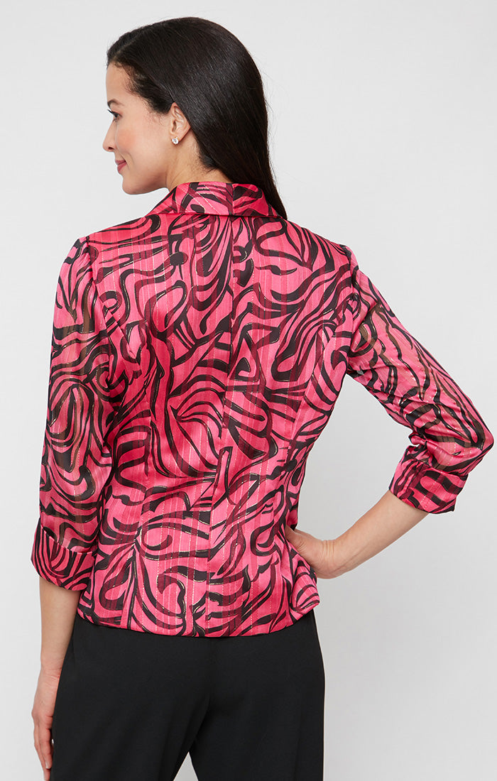 Petite 3/4 Sleeve Printed Side Closure Blouse with Collar