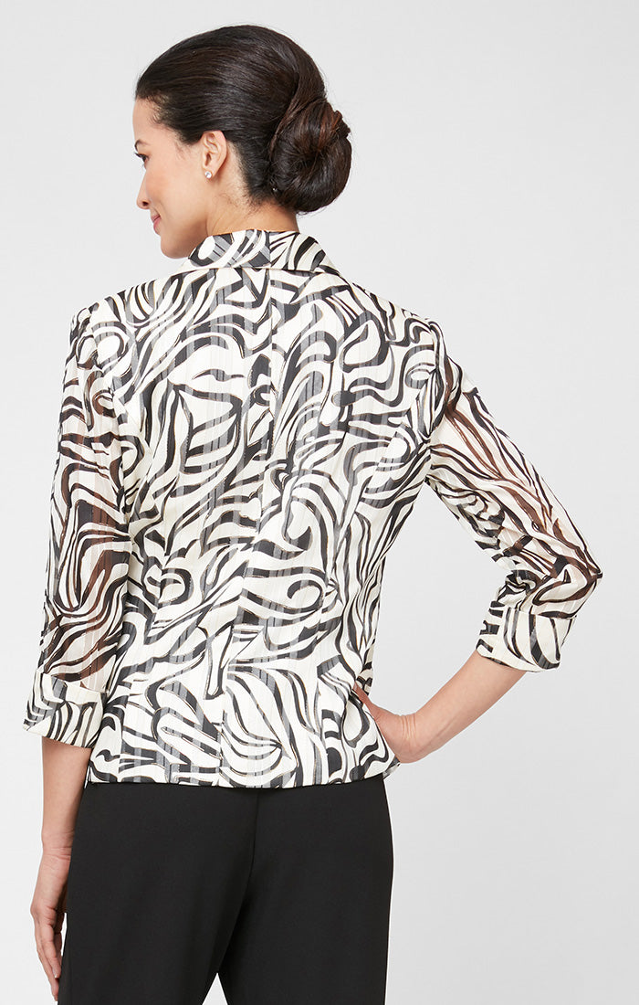 Petite 3/4 Sleeve Printed Side Closure Blouse with Collar