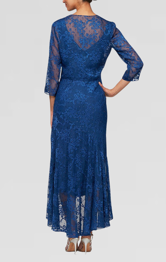 Regular - Tea-Length Chiffon Jacket Dress with High/Low Tulip Hem Skirt
