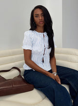Alistair Bow Tie Top Blue / White Stripe