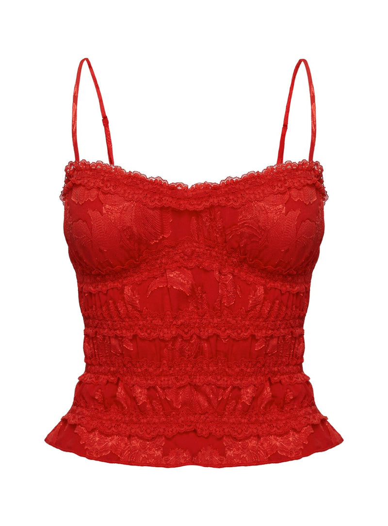 Angelie Jacquard Ruched Top Red