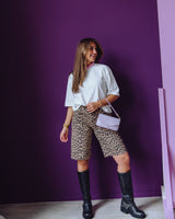 Loose Fit Leopard Jorts - Grey Morn