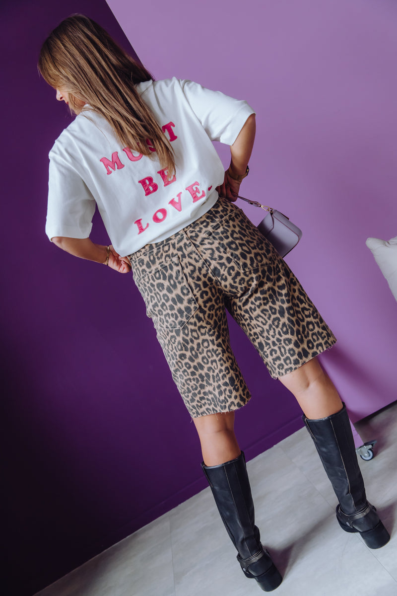 Loose Fit Leopard Jorts - Grey Morn