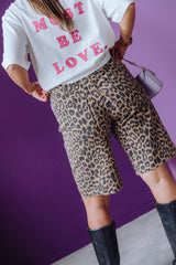 Loose Fit Leopard Jorts - Grey Morn