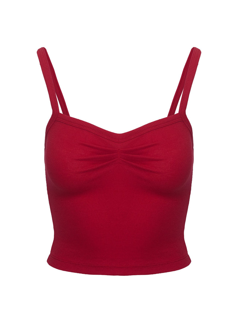 Essentials Ruched Rib Cami Top Red