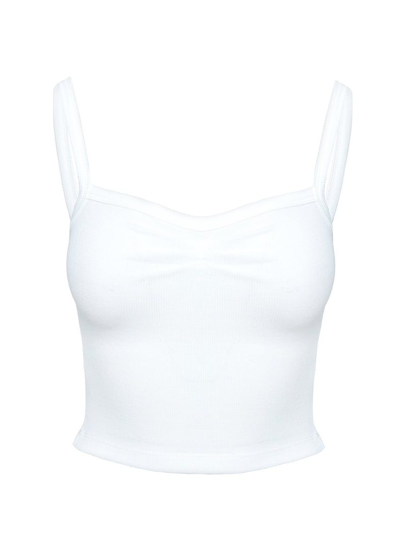 Essentials Ruched Rib Cami Top White
