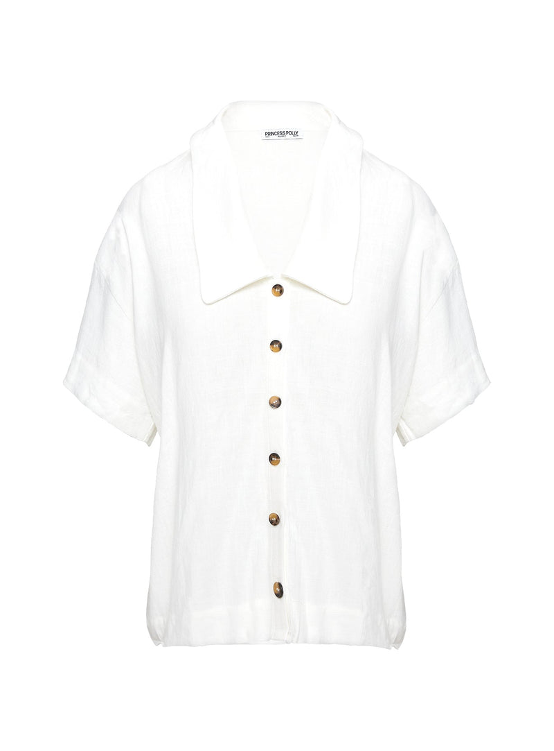 Goody Linen Button Front Top White