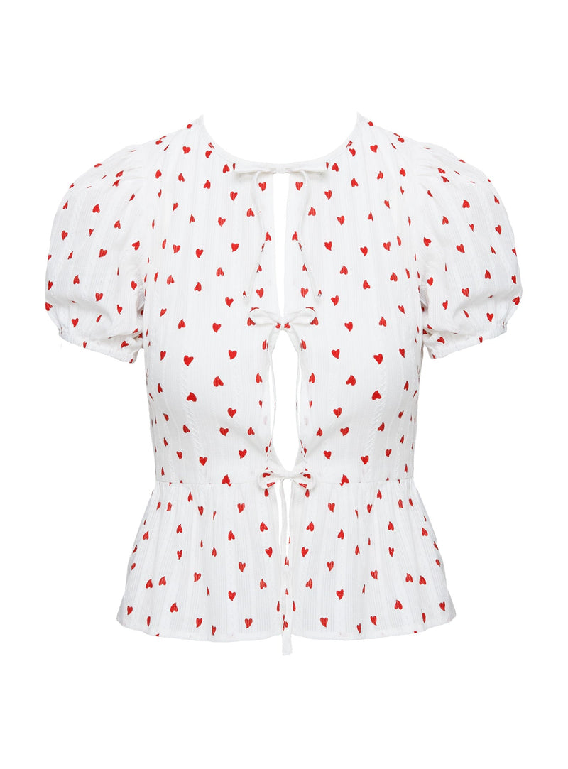 Lucky In Love Bow Tie Top White / Red