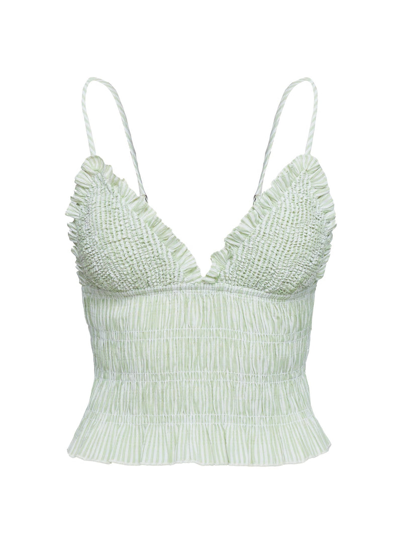 Marilou Shirred Top Green Stripe