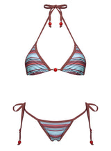 Mikaya Beaded Triangle Bikini Top Blue / Brown Stripe
