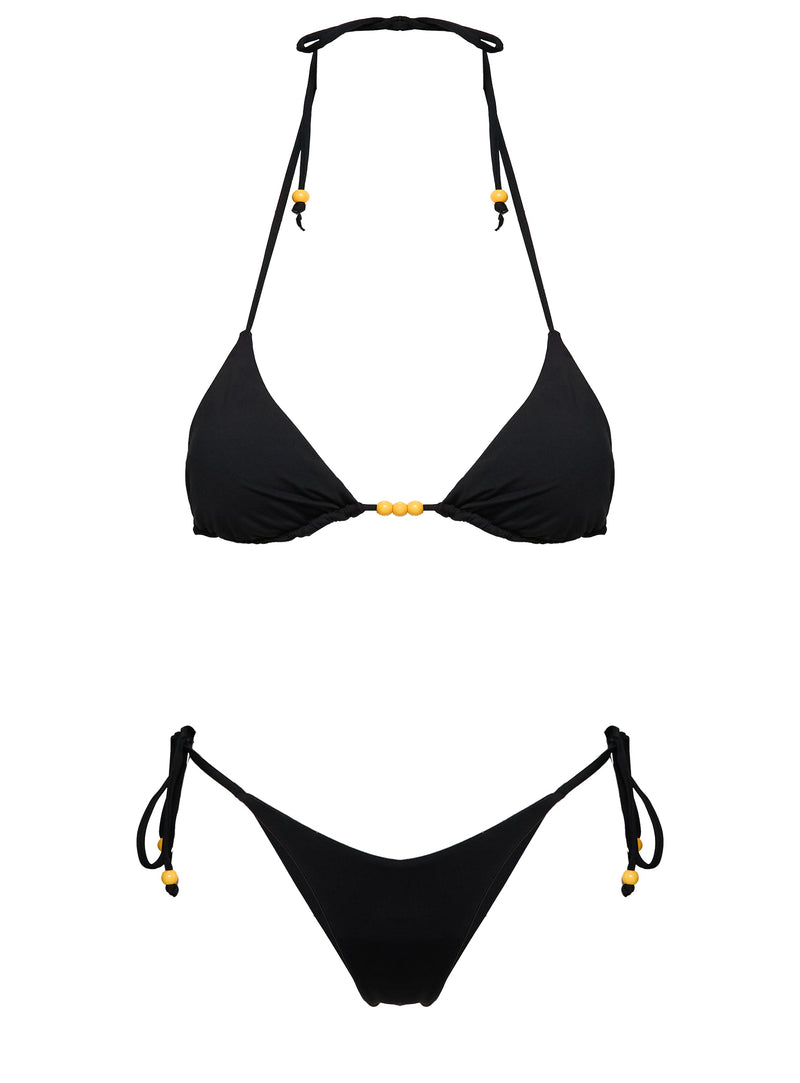 Nevaeh Beaded Triangle Bikini Top Black