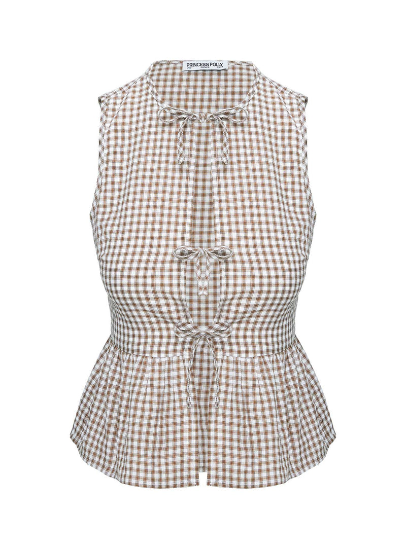Rosellah Tie Up Top Brown Check