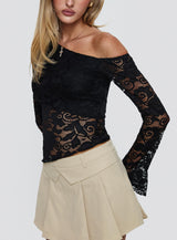 Soffie Off Shoulder Lace Long Sleeve Top Black