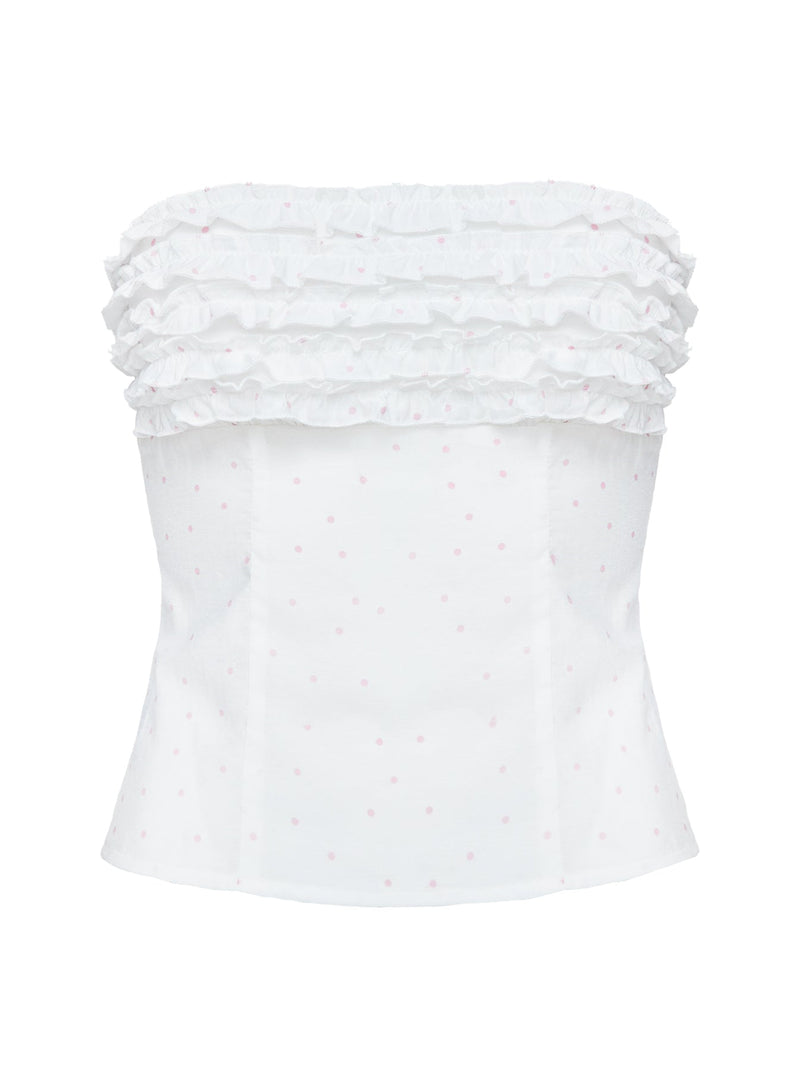 Swingset Love Strapless Top White / Pink Dot