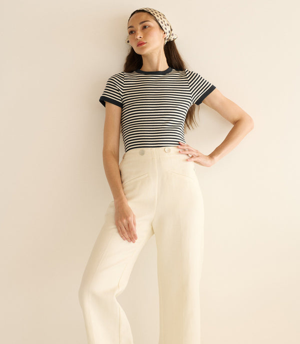 VIVI TEE -- BLACK NANTUCKET STRIPE