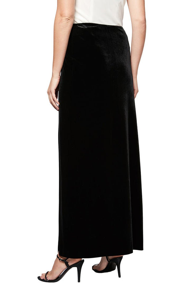 Long Velvet Skirt with Side Slit and Satin Button Detail