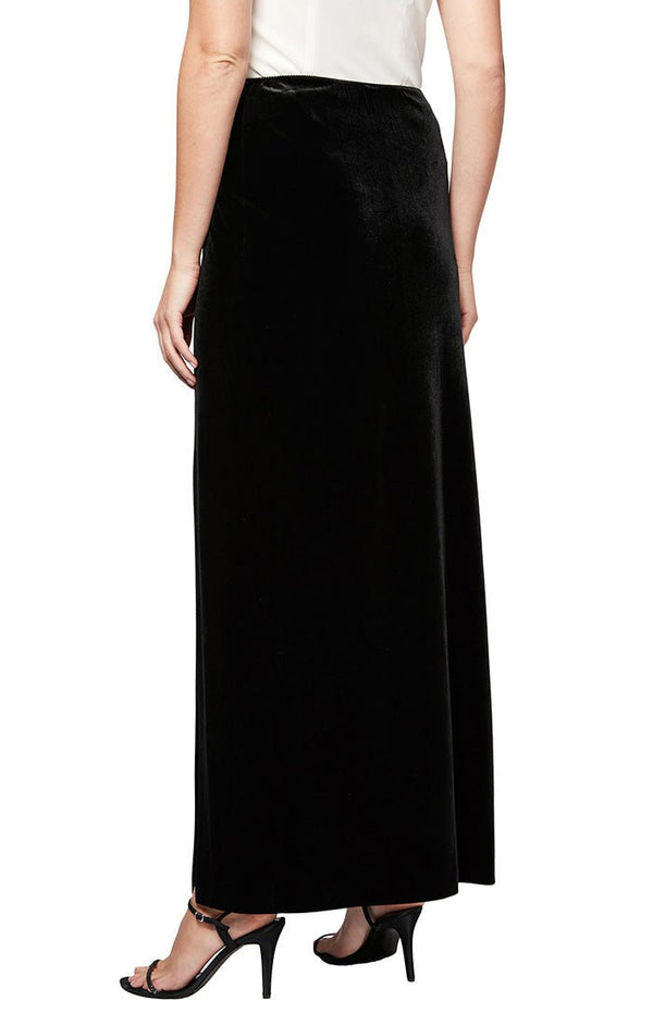 Long Velvet Skirt with Side Slit & Satin Button Detail