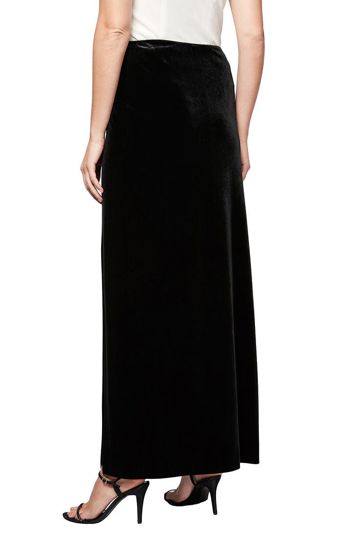Long Velvet Skirt with Side Slit & Satin Button Detail