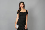 Petite Lindsay Cold Shoulder Mesh Gown